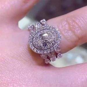 Pierścień Pierłdy ślubne Lxuury Biżuteria 925 Sterling srebrne wypełnienie owalne wycięte białe 5a Cubic Cz Diamond Party Kamienne Kobiety Zaraz zaręczynowy Pierścień Pierścień