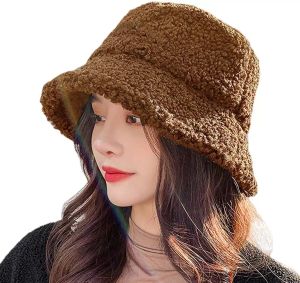 Women Lambs Wool Bucket Cute Girls Outdoor Sports Fisherman Cap for Ladies Casual Winter Warm Hat