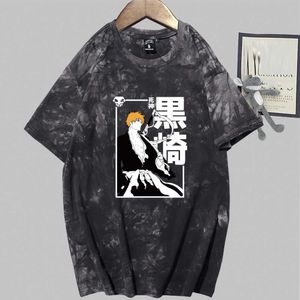 Bleach anime kortärmad rund hals slips färgämne skriva t-shirt y0809