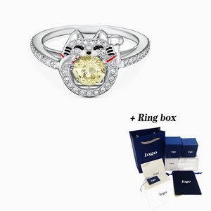 Wholesale ring dancers for sale - Group buy Fashion SWA New SPARKLING DANCE CAT Ring Lucky Suspension Jumping Yellow Crystal Girlfriend Engagement Romantic Gift