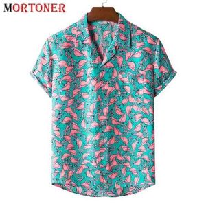 Snygg Flamingo Print Hawaiian Aloha Tröja Män Sommar Kortärmad Strand Tröjor Mens Holiday Party Semesterkläder 210626