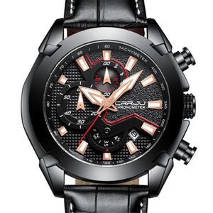 reloj hombre Men's Luminous watch CRRJU Luxury Calander Business Watch Mens Chronograph Sport Leather Watches Waterproof Clock 210517