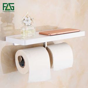FLG Toilet Paper Holder Wall Mounted with White ABS and Stainless Steel Double Rolls Bathroom Accessories G163 210709