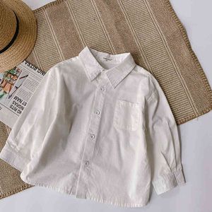 الأطفال قميص أبيض الربيع التلبيب عارضة الاطفال ملابس فتاة أعلى طويل الأكمام بلوزة 210515