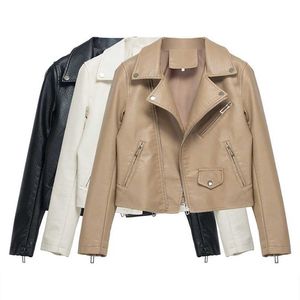 Fall Faux Leather Jacket Woman Turn Down Collar Biker Coats Fashion Women Streetwear Brown PU Jackets 210525