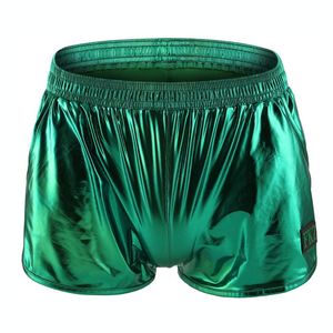 Mutande Boxer Intimo Nylon Sexy Uomo PU Pantaloncini in ecopelle Sheathy Cool Maschio Gay Trunks