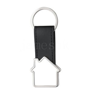 Hem Personlig metallnyckelchain Favor Sublimation House-form Keyring With PU Leather Ring Unik rektangel Souvenir Key Pendant DD913