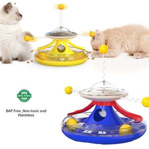 BIEMLERFN 5-in-1 Tumbler Track Cat Turntable Leaky Feeding Toy Multi-Functional Grocery Dispenser Fun Baseball Interactive Toy 210929