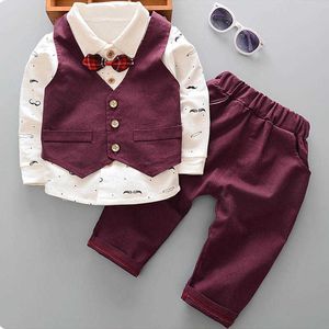 Boy Set 3Pcs Shirt Vest Trousers Baby Clothes For Children Spring Autumn Fashion Party Festival Suit Toddler Elegant Outfit X0802