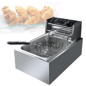 Frigideira de aço inoxidável pesado de aço inoxidável Máquina de fritadeira elétrica Fritadeira Commercial Home Cozinha Frigiding Cesta de Fogão 6L 2500W