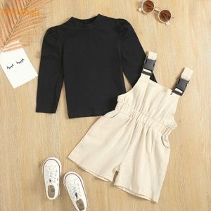 Toddler Kid Baby Girls Clothes Sets White Tops Blouse Shirt Bib Pants Casual 2PCS Outfits Clothes Casual Autumn Spring 18M-6Y Y0918