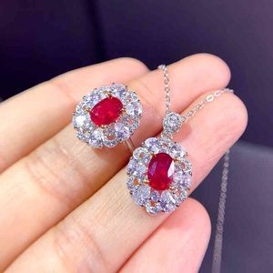 5 MM Natural Heated Ruby Jewelry Sets for Women Party Necklace and Ring S925 Sliver Top Quality Real Red Gemstones Certificate