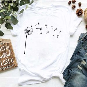 2020 Nowy Letni Wildflower Dandelion Bukiet Drukuj Kobiety Tshirt Casual White T-shirt Śmieszne T Shirt Prezent Dla Lady Młoda Dziewczyna Topy X0628