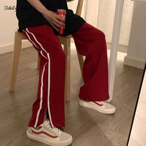 Black Wide Leg Pant Moda 2021 Estilo Coreano Primavera Calças Mulheres Cintura Alta Cintura Streetwear Stripe Sweatpants Mulheres Q0801