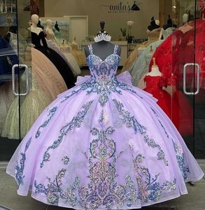 분리형 슬리브 스팽글을 가진 화려한 라벤더 Quinceanera 드레스 Vestidos de 15 Anos Sweet 16 Ball Gown Prom Dress