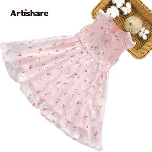 Teenage Girls Dress Heart Pattern Dress for Girl Floral Dress Kids 2021 Sommarflickor Kläder 6 8 10 12 14 Q0716