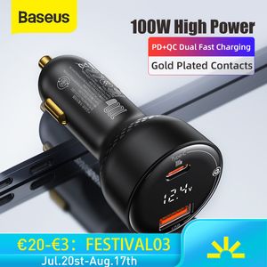 Baseus 100W سيارة منفذ مزدوج USB نوع C Quick Digital PPS QC PD 3.0 شاحن الهاتف المحمول ل iPhone Samsung Xiaomi