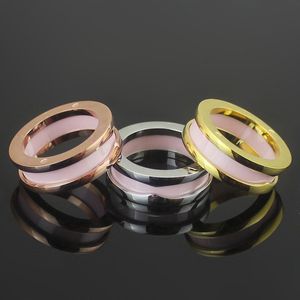 Hohe Qualität Klassischen Stil B Brief Frauen Designer Ring Titan Stahl Paar Schmale Rosa Keramik Ringe Modeschmuck