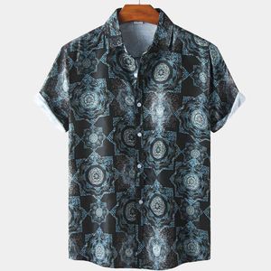 Geometria Impressão Camisas Homens Verão Casual Mens Aloha Camisa Praia Férias Hawaiian Camisas Floral Chemise Home 210524