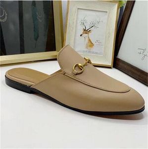 100% Leather men slippers soft cowhide Lazy women shoes Metal buckle beach slippers Mules Princetown Classic lady slippers Large size 34-46 A018