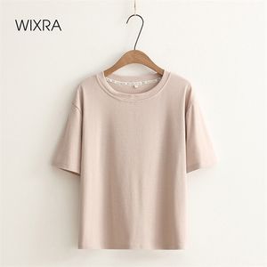 Wixra Bayan Yaz Katı T-Shirt Tops O-Boyun Kısa Kollu Temel Gevşek Tee Japonya Tarzı Bayanlar için 210623