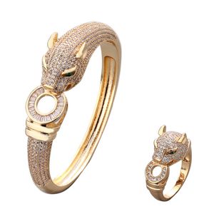 Retro koper geplateerde diamanten luipaard armband ring set heren en dames dominante hand accessoires groothandel