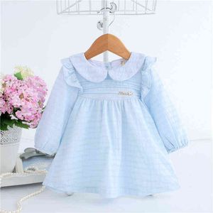 Wiosna A-Line Peter Pan Collar Dzieci Baby Princess Sukienka Noworodka Niemowlę Dziewczynek Party Dresses Ubrania Dziecko 0-2t 2 Kolor G1129