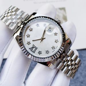 New Crescent Bezel 36mm Letter Diamond Women 's Watch 자동 기계적 스테인레스 스틸 손목 대역 패션 남성 시계 선물