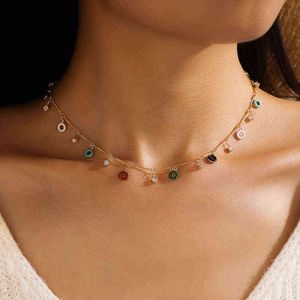 Tocona Böhmische bunte runde Chian-Choker-Halskette für Frauen, glänzende Kristallstein-Quaste, verstellbarer Schmuckkragen 15671 G1206