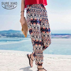 Summer Holiday Beach Harem Pants Fashion Bohemian Print Chiffon Allentato Casual Plus Size Pantaloni donna D828 30 210508