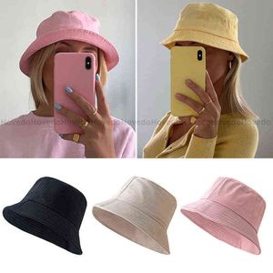 New Unisex Cotton Bucket Hats Women Summer UV Protection Hat Men Solid Color Sunbonnet Fedoras Outdoor Fisherman Hat Beach Cap Y220301