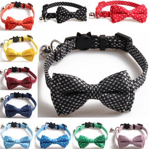 11 Color Dots Fashion Cat Collar Breakaway with Bell and Bow Tie Plaid Design Adjustable Safety Kitty Kitten British Style Dog Collars Set Party Vacation 6.8-10.8in Blue