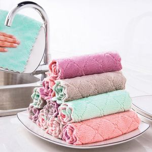 Thickened 16*27CM/6*11INCH Coral fleece Kitchen Towel Anti-Grease Wiping Rags Super Absorbent Non-stick Oil Cleaning Cloth Soft Washing Table Dish Car Towels JY0761