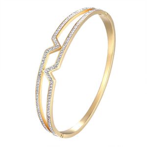 Classic Design Beautiful Two v Shape Zircon Bracelets & Bangle for Women Stainless Steel Gold Color Bangle Jewelry Wedding Gift Q0719