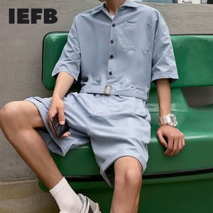 IEFB Jumpsuit Men's Summer Fashion Loose Workwear Overalls Shorts Short Sleeve Lapel Single Breasted Wide Leg Pants 9Y7709 210524