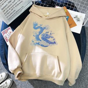 Mäns Hoodies Sweatshirts Awesome Japansk Dragon Casual Harajuku Stil För Män Höst Lös Varm Kläder Fleece Oversized Pullover