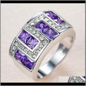 Jewelrydainty Female Purple Crystal Stone Ring Charm Sier Color Big Wedding Rings For Women Trendy Geometry Zircon Engagement Drop Delivery 2