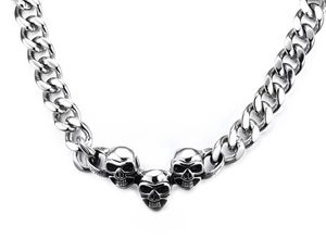 Högkvalitativ Punk Silver Heavy 145g 22 '' Män Födelsedagspresent Gothic Rostfritt Stål Curb Link-Kedjan Halsband med Biker Karakteristisk Skull