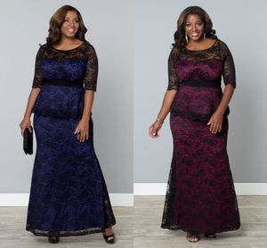 2022 Lace Applique Plus Size Vestidos Sheer Bateau Pescoço com mangas Mães Festa de Prom vestido vestido de noite para o chão de ocasião especial