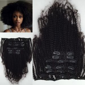 African American Clip In Human Hair Extensions Virgin Brazilian Hair Afro Kinky Curly Human Hair Clip Ins Full Head 120g 7Pcs
