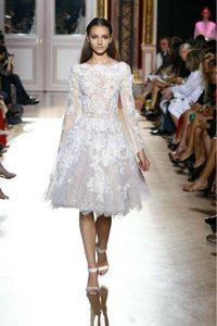 Zuhair Murad White Lace Long Sleeves Prom Dress Appliques Knee-Length Prom Evening Dresses Elegant Long Sleeve Party Gown