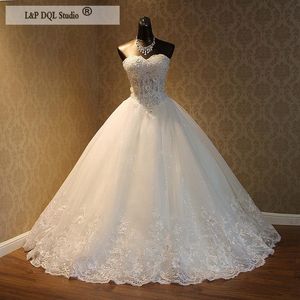 Sparkling Ball Gown Wedding Dress White,Ivory Lace Bridal Gowns Floral Applique with Beading Sequins Lace-up Back Vestido de novia