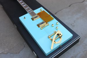 Seltene G5810 Bo Diddley hellgrüne Suqare-E-Gitarre mit Imperial-Mechaniken, Sparkle-Gold-Korpusbindung, Bigs-Tremolo-Talipiece, goldenes Schlagbrett