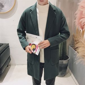 도매 - 2017 겨울 / 가을 남자의 긴 모직 패브릭 코트 패션 트렌드 순수한 컬러 자켓 남자 따뜻한 고품질의 윈드 브레이커 M-3XL 유지