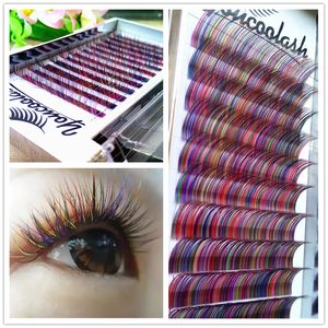 YouCoolash 12Lines / Tray Färgglada Individuella fransar Regnbåge Färg Ögonfransar Faux Mink Color Eyelash Extensions Private Label