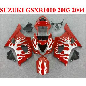 Plastikowa komplet nadwozia dla Suzuki GSXR 1000 K3 K4 2003 2004 White Flames in Red Fairing Kit GSX-R1000 03 04 Ustaw odróbki BP24