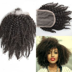 Virgin Curly Hair Closure With Bleached Knots Malaysian Human Hair Kinky Curly Lace Closure Free Part G-EASY