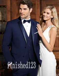 Custom Made Two Button Royal Blue Groom Tuxedos Notch Lapel Groomsmen Best Man Wedding Prom Dinner Suits (Jacket+Pants+Vest+Tie) G5166