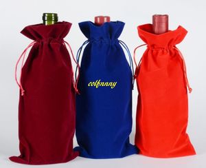 100st / mycket snabb frakt Flanelette röd vinpåsar Drawstring vinflaska påse gåva täcker paketväska 3 färger