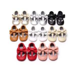 Ny 100% äkta läder barn skor baby moccasins bow mjuka frans skor tjejer nyfödda första walker anti-slip spädbarn skor